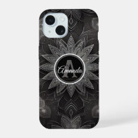 Monogram Intricate Black and White Floral Mandala