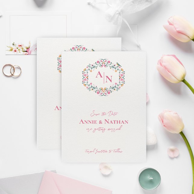 Monogram Intricate Floral Wedding Save the Date (Monogram Intricate Floral Wedding Save the Date)