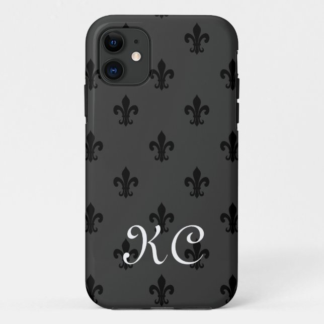 Monogram iPhone 11 coque avec fleur de lis motif (Dos)