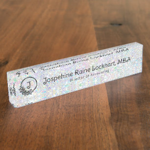 Monogram Iridescent Glitter Professional Nameplate