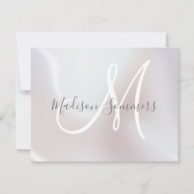 Monogram Iridescent Pearl Shimmer  Note Card (Front)