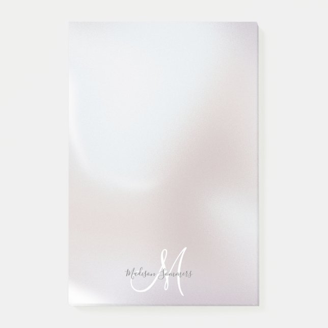 Monogram Iridescent Pearl Shimmer Post It Notes (Front)