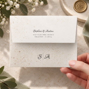 Monogram Ivory and beige Wedding Return Address Envelope