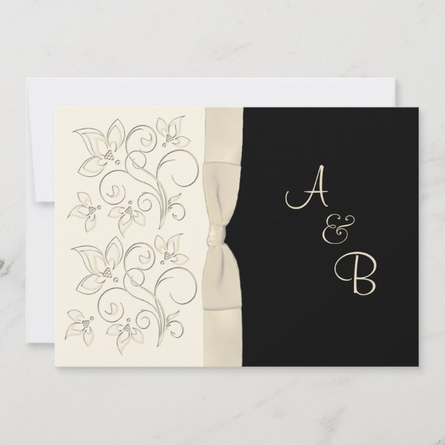 Monogram Ivory, Black Floral Wedding Invitation (Front)