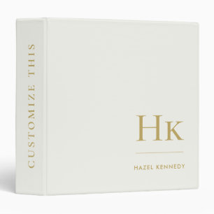 Monogram Ivory Gold Simple Elegant Monogrammed Binder