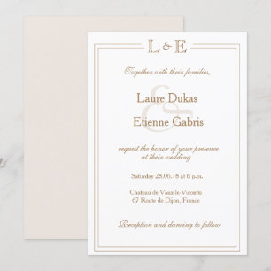 Monogram ivory white gold ampersand modern wedding invitation