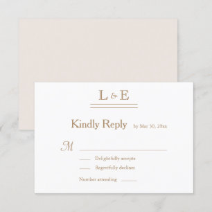 Monogram Ivory White Gold Ampersand Wedding RSVP Invitation
