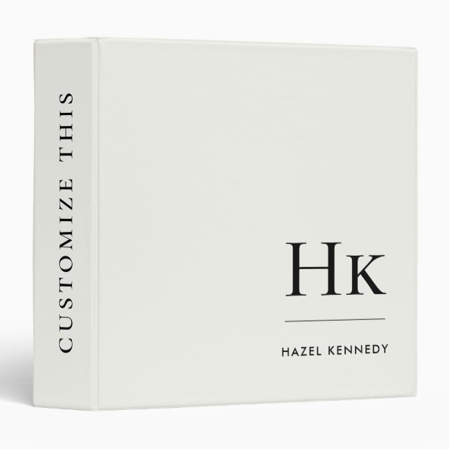 Monogram | Ivory White Simple Elegant Monogrammed Binder (Front/Spine)