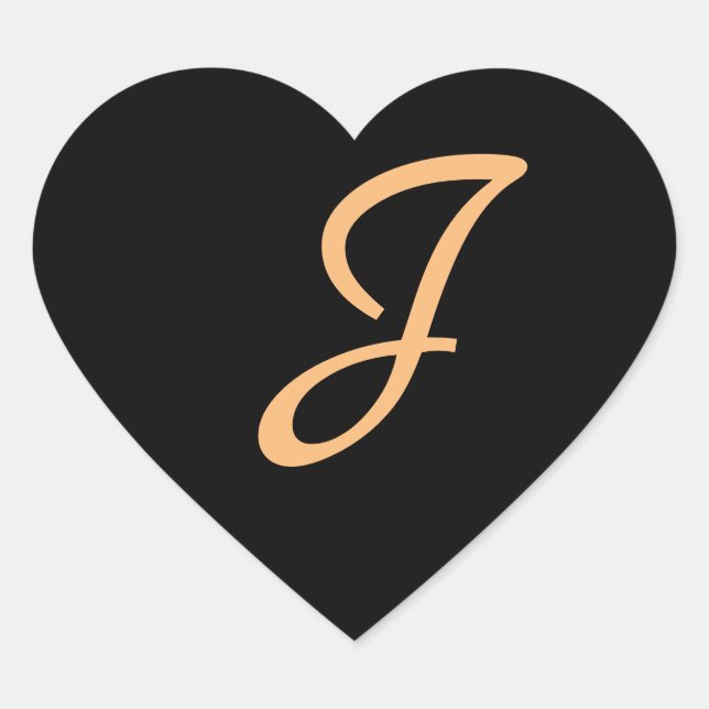 Monogram J gold colour on Midnight black, Heart Sticker (Front)