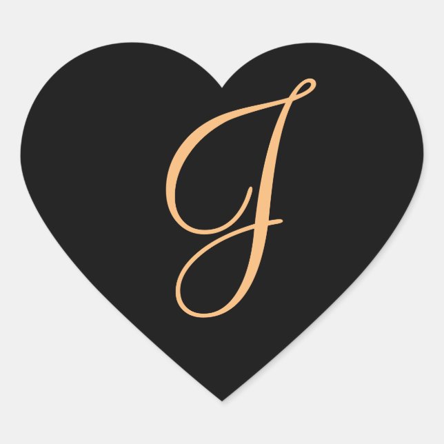 Monogram J gold colour on Midnight blackm Heart Sticker (Front)