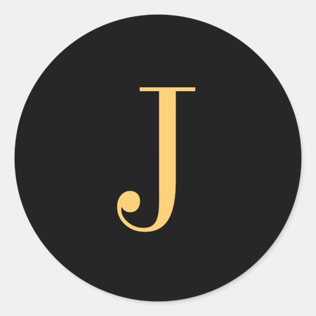 Monogram J gold-coloured on black background Classic Round Sticker (Front)