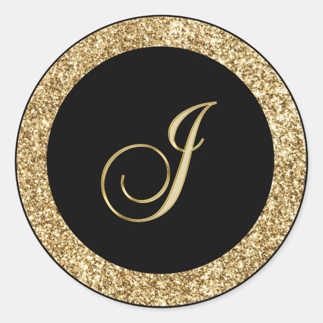 Monogram J gold script Classic Round Sticker (Front)
