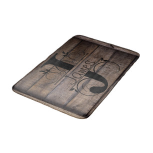 Monogram J Initial Bath, Kitchen Mat Cabin Rustic