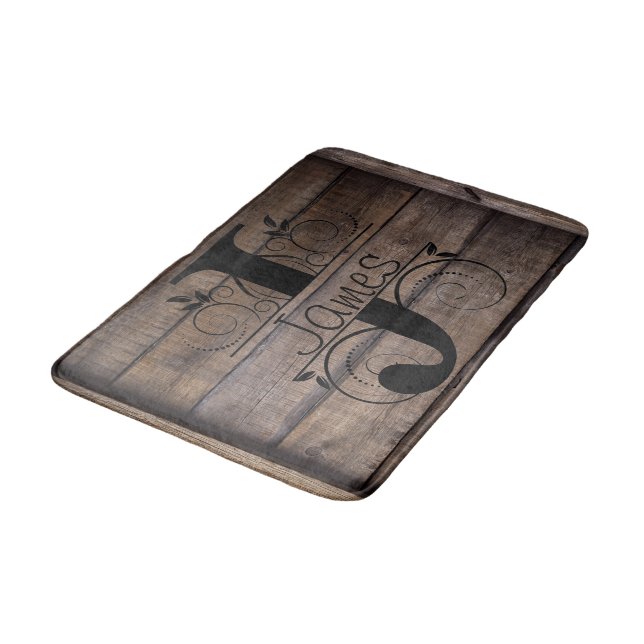 Monogram J Initial Bath, Kitchen Mat Cabin Rustic (Angled)