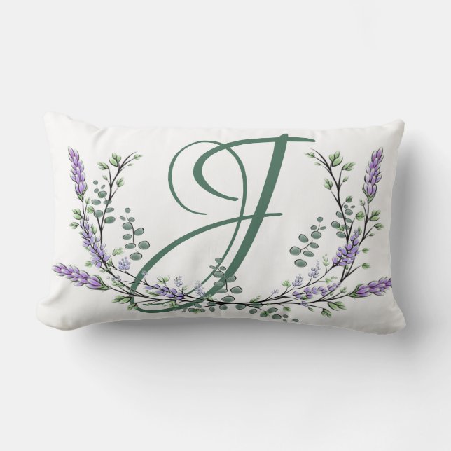 Monogram J Lavender Eucalyptus Lumbar Pillow (Front)