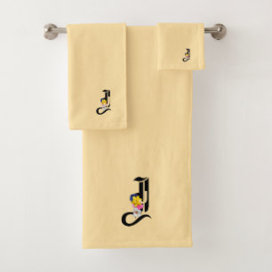 Monogram J Pale Yellow   Bath Towel Set
