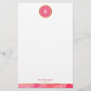 MONOGRAM jewish star bold block coral pink gold Stationery
