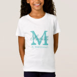 Monogram jr junior bridesmaid t shirt for girls<br><div class="desc">Personalized monogram jr. junior bridesmaid t shirts | turquoise blue and white colours. Monogrammed tees with custom name in elegant script text. Personalize for bride,  bridesmaids,  flower girl,  maid of honour,  matron of honour,  mother of the bride etc. Cute idea for wedding party,  bridal shower and bachelorette party.</div>