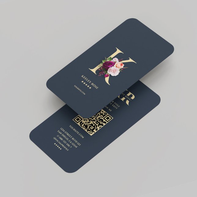 Monogram K Elegant Floral Dark Blue Gold Modern Business Card (Monogram K Elegant Floral Dark Blue Gold Modern Business Card
)