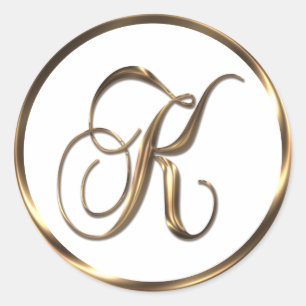 Monogram K Faux Bronze Classic Round Sticker
