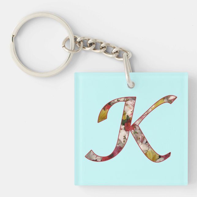 Monogram K Floral Design Keychain (Front)