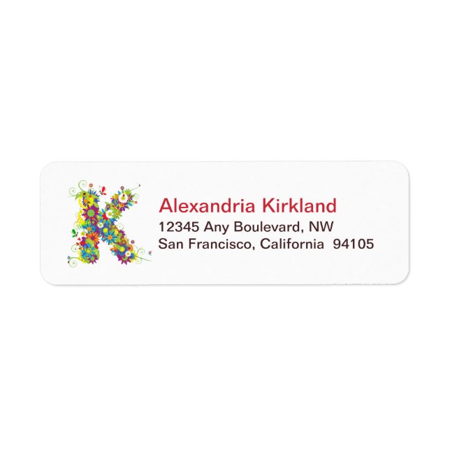 Monogram K Floral Return Address Labels (Front)