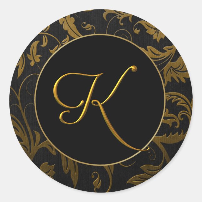 Monogram K Gold and Black Damask Wedding Seal (Front)