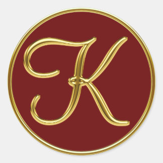 Monogram K in 3D gold Classic Round Sticker