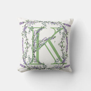 Monogram K Lavender Eucalyptus Throw Pillow