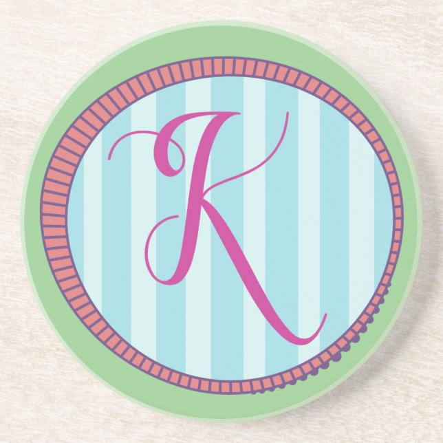 Monogram K Sandstone Coaster (Front)