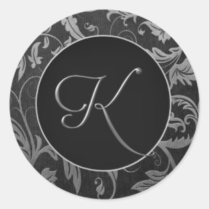Monogram K Silver and Black Damask Wedding Seal
