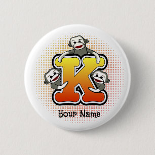 Monogram K Sock Monkey  2 Inch Round Button