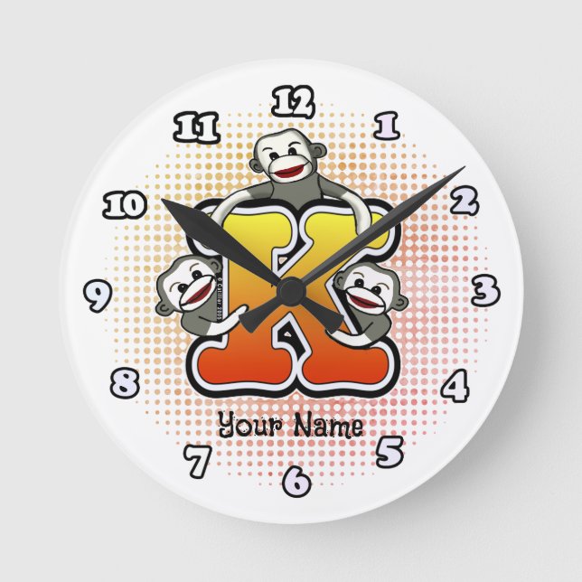 Monogram K Sock Monkey clock (Front)
