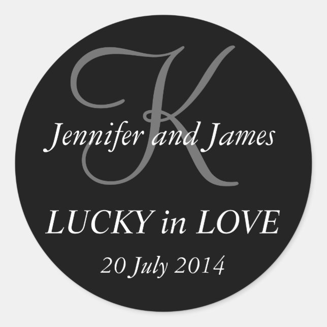 Monogram K Stickers for Weddings Black (Front)