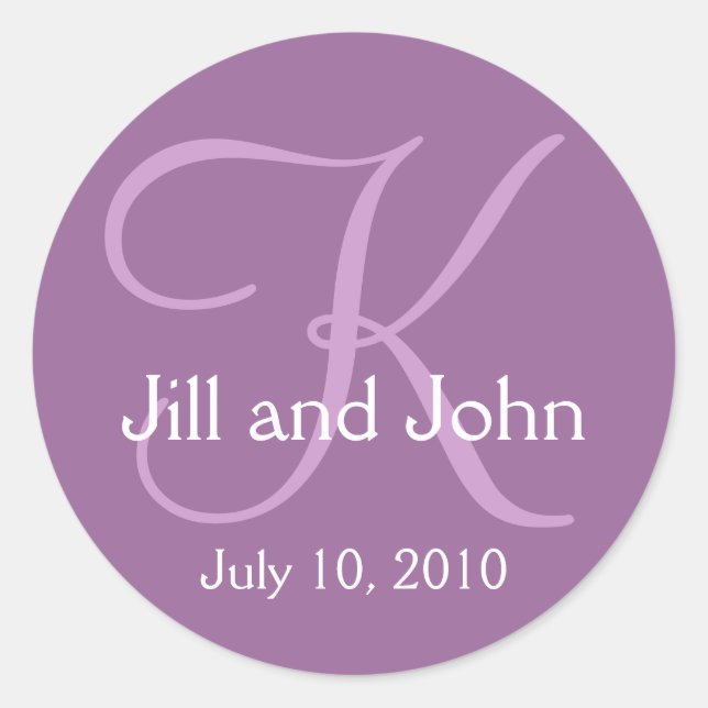 Monogram K Wedding Bride Groom Date Purple Sticker (Front)
