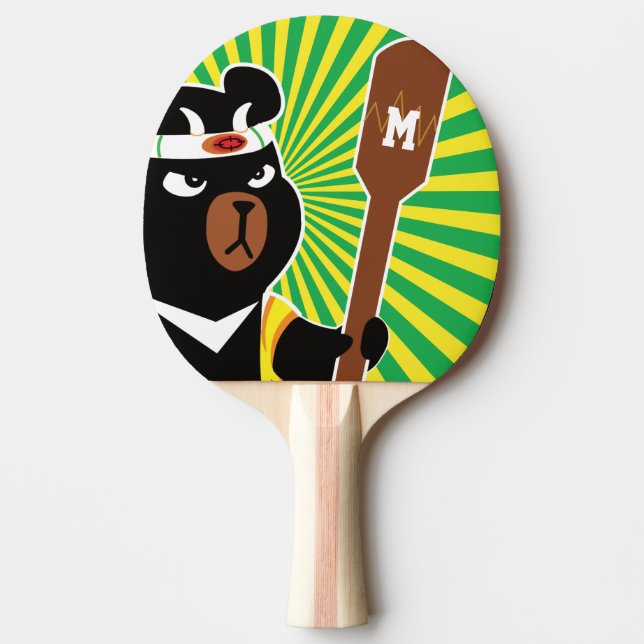 Monogram. Kawaii Cute Ninja Bear for Nerd Geeks. Ping Pong Paddle (Front)