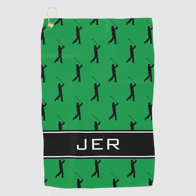 Monogram Kelly Green Golfer Pattern  Golf Towel (Front)