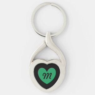 Monogram Kelly green heart on black Keychain