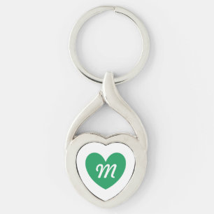 Monogram Kelly green heart on white Keychain