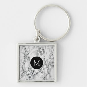 Monogram Keychain White Marble Your Letter