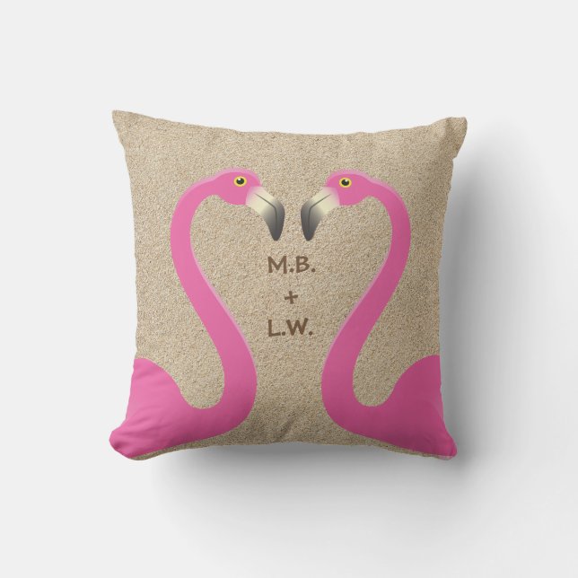 Monogram Kissing Flamingo Beach Sand Pillow (Front)