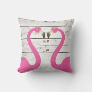 Monogram Kissing Flamingos Outdoor Pillow