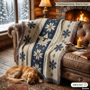 Monogram Knitted Christmas Personalized Throw Blanket