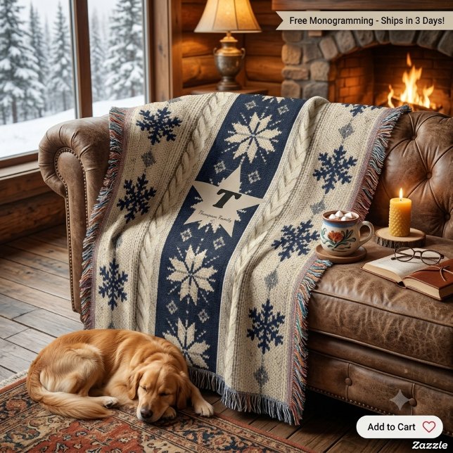 Monogram Knitted Christmas Personalized  Throw Blanket (Creator Uploaded)