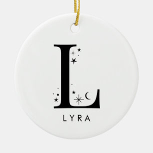 Monogram L Celestial Name  Ceramic Ornament