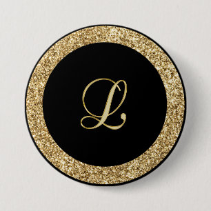 Monogram L gold script 3 Inch Round Button