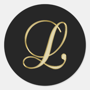 Monogram L gold script Classic Round Sticker
