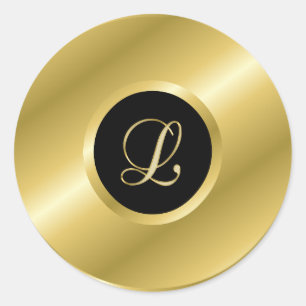 Monogram L gold script Classic Round Sticker