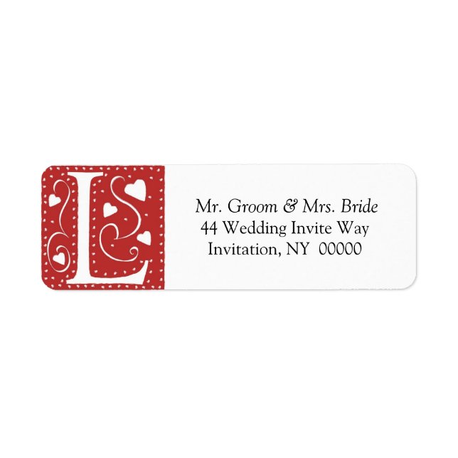 Monogram L Hearts Red White Wedding Colours Return (Front)