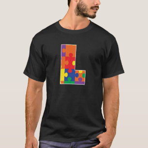 Monogram L in Multi Color Puzzle Pieces T-Shirt
